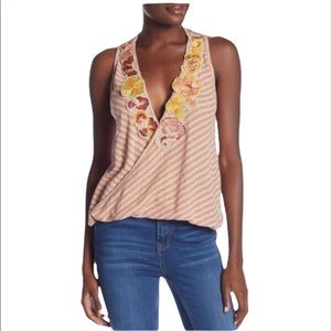 Free People Floral Embroidered Stripe Tank Top Size S NEW